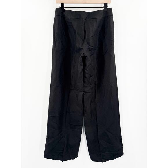 LOFT ANN TAYLOR Pants SZ 2 Linen Blend Black Wide Ann Leg Business Office Work - Picture 2 of 13